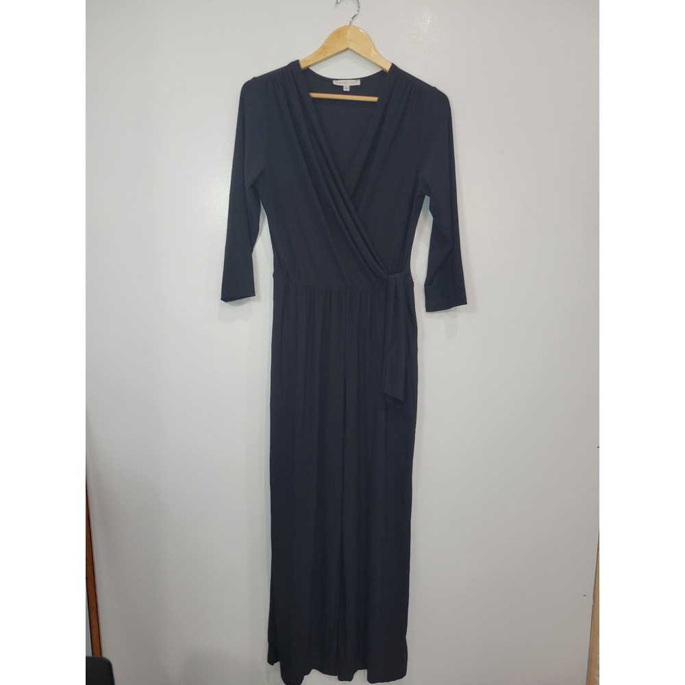 Annalle +‎ Hope Black Faux Wrap Long Sleeve Maxi Jumpsuit Romper Size L